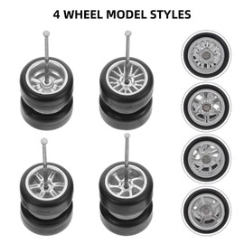 Beaupretty 1/64 Mini Car, Remodeling Parts, Rubber Tires, Wheel Set, 16 Pairs, Tomica Hot Wheels, Replacement, Realistic, Alloy Model Car, 5 Claws, 6 Claws, 7 Claws, Tree Fork Design, Silver