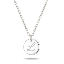 JEMUALE Sterling Silver Necklaces for Women Initial Dainty Necklaces Letter Round Coin Disc Pendant Trendy Jewelry L Necklace