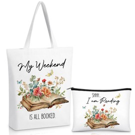 Xuniea 2 Pcs Book Lovers Tote Bag Gifts for Book Lovers Readers Include My Weekend Is All Booked Reusable Shoulder Bag Makeup Bag for Birthday Christmas Book Lovers Reader