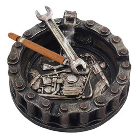 YIANI Unique Motorcycle Chain Ashtray with Wrench & Bike Motif-Perfect Fit for Biker Bars, Harley Mechanics Shops and Smoking Rooms Decor As Unique for Men or Smokers(Motorcycle Ashtray)