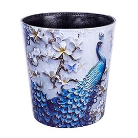HMANE 10L/2.64 Gallon PU Leather Trash Can Decorative Waterproof Wastebasket Paper Basket Garbage Bin for Home Office Bathroom