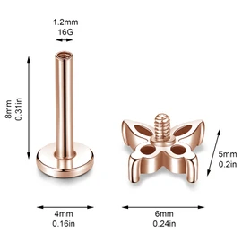 JINSAWW Piercing para labret de acero inoxidable con rosca interna, 16 g, para cartílago, hélice, tragus, caracola, parte trasera plana, joyería para el cuerpo