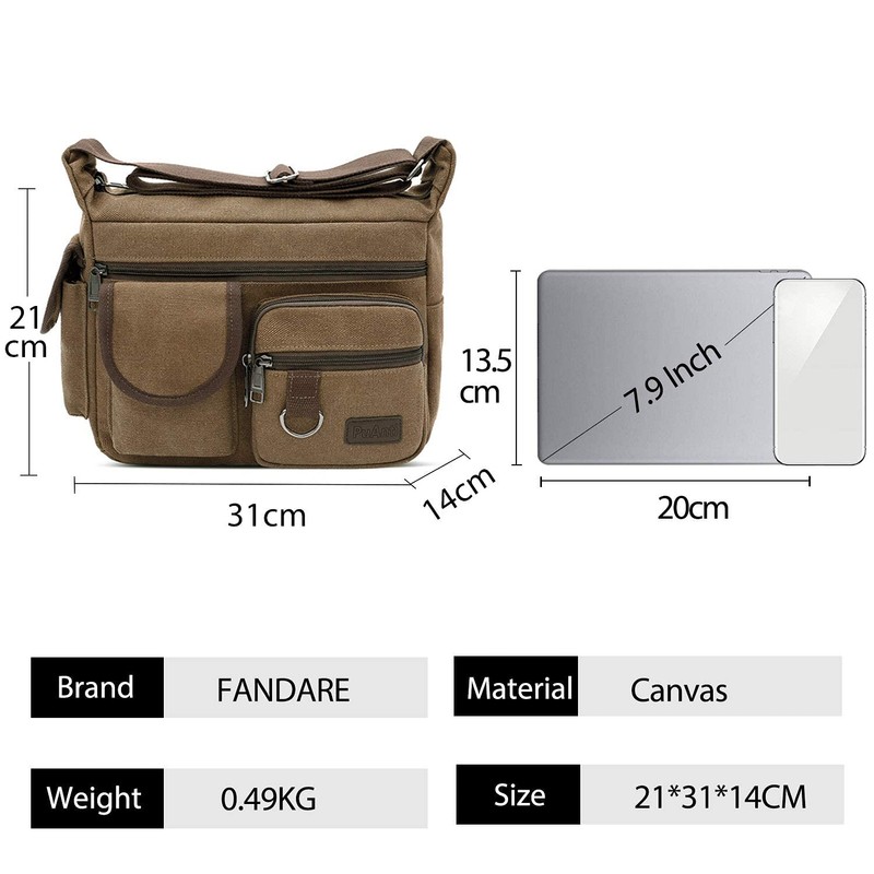 FANDARE Canvas Crossbody Bag Messenger Bag Satchel Shoulder Bag Working