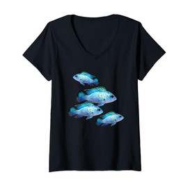 Electric Blue Acara Cichlids Aquarium Fish Breeders Keepers V-Neck T-Shirt