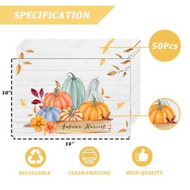 Pumpkin Leaves Paper Placemats Fall Autumn Harvest Paper Placemats 50 Pack, 10x14 Inch Seasonal Autumn Thanksgiving Disposable Placemat for Holiday Farmhouse Indoor Outdoor Home Party Dining Decoration
