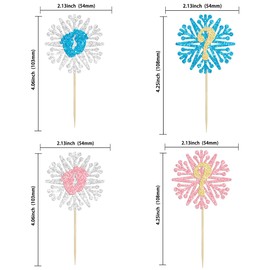 24 piezas de copos de nieve revelan el género para magdalenas con purpurina para niño o niña, decoraciones para copos de nieve, invierno congelado, baby shower, suministros para fiesta de cumpleaños, color rosa y azul