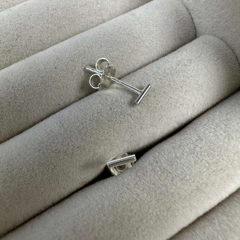Small Sterling Silver Plain Bar Stud Earrings