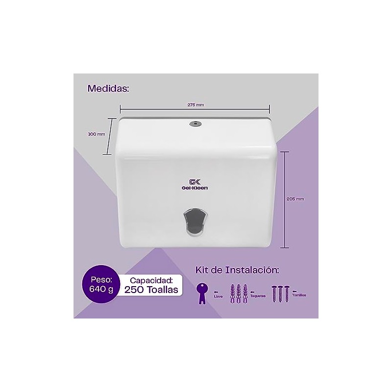 Gel Kleen. Despachador De Toalla Interdoblada. para 250 Toallas.