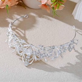 Foyte Baroque Queen Crown and Tiaras Birthday Sparkly Rhinestone Crown Wedding Bride Leaf Tiaras Princess Tiaras Headpieces for Women (silver)