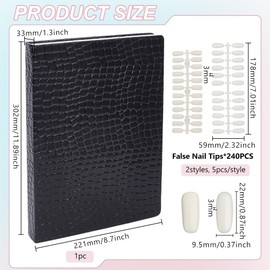 BENECREAT 1 Nail Tip Display Nail Sample Display Nail Sample Book Nail Color Chart Sample Book Color Guide False Nail Color Swatch Nail Display with 480 Nail Tips Black Alligator Print