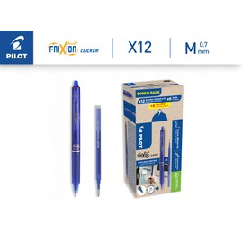 PILOT - Set di 12 FriXion Ball Clicker 07 + 12 Ricariche - Penne Cancellabili con Inchiostro Termosensibile - Roller Retrattili e Ricaricabili - Blu - Punta Media