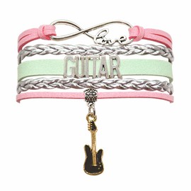 HCChanshi Guitar Bracelet - Infinity Love Music Bracelet Jewelry for Women, Men, Music Fans, Lovers, Teachers (Pink,Silver and Mint Green)