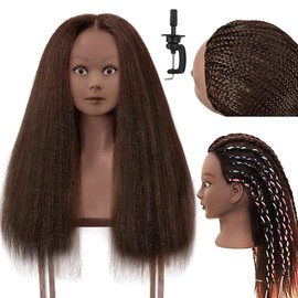 FABA 100% Real Hair Mannequin Head with Hair Doll Head Styling 20"-22" Cosmetology Manikin Practice Head Hairdresser Doll Head for Dyeing Cutting Braiding with Clamp Stand