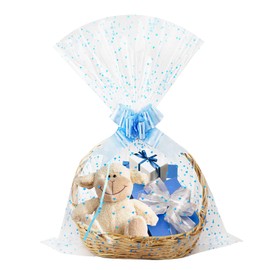 Yotelab Large Cellophane Bags, Blue Heart Clear Wrap for Gift Basket, 22x33 Inches,10 Pieces Cellophane Gift Bags