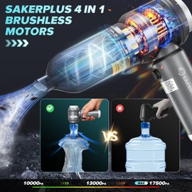SakerPlus Handheld Car Vacuum Cleaner, 17500PA, 4 in 1 Portable Vacuum Cleaner and Air Duster with Multi-Nozzles and LED Light, Rechargeable Hand Held Vacuum for Car, Home, Pet, Office (Light Grey)