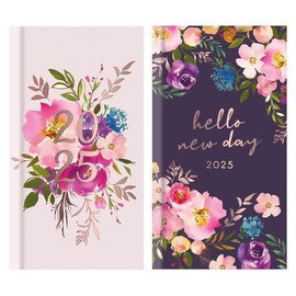 2025 Slim Line Week To View Diary Vintage Floral Diary Executive Design (Pink)