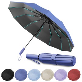 WoRuyKot Repel Umbrella Windproof Travel Umbrellas for Rain - Easy Auto Open Close, Durable & Compact, Strong Fiberglass Frame (Dark blue)