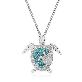 LPYO Sea Turtle Necklace for Women Dainty Cubic zircon Surfing Luck Turtle Pendant Statement Necklace Bohemian Animals Necklace Jewelry Gift (blue white)