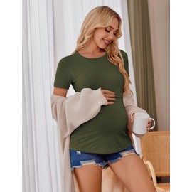 Ekouaer Womens Postpartum Clothes Maternity Nursing Tops Summer Short Sleeve Breast Feeding Shirts Black/Army Green/Dirty Pink S