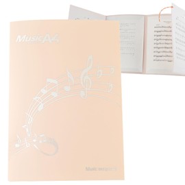SAMCOS 6 Sheet Music Files A4 Size 4 Sided Music Holder Music File Cover Writable Non-Reflective Piano Guitar Old Violin Wind Music Folk Music (Pink)