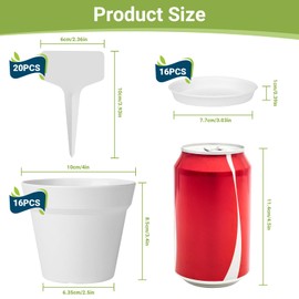GREANER White Small Plant Pots, 16 Packs 4 Inch Plastic Plant Pots with Saucers, Thickened Succulent Planters with 20 Pcs Garden Markers for Indoor Outdoor