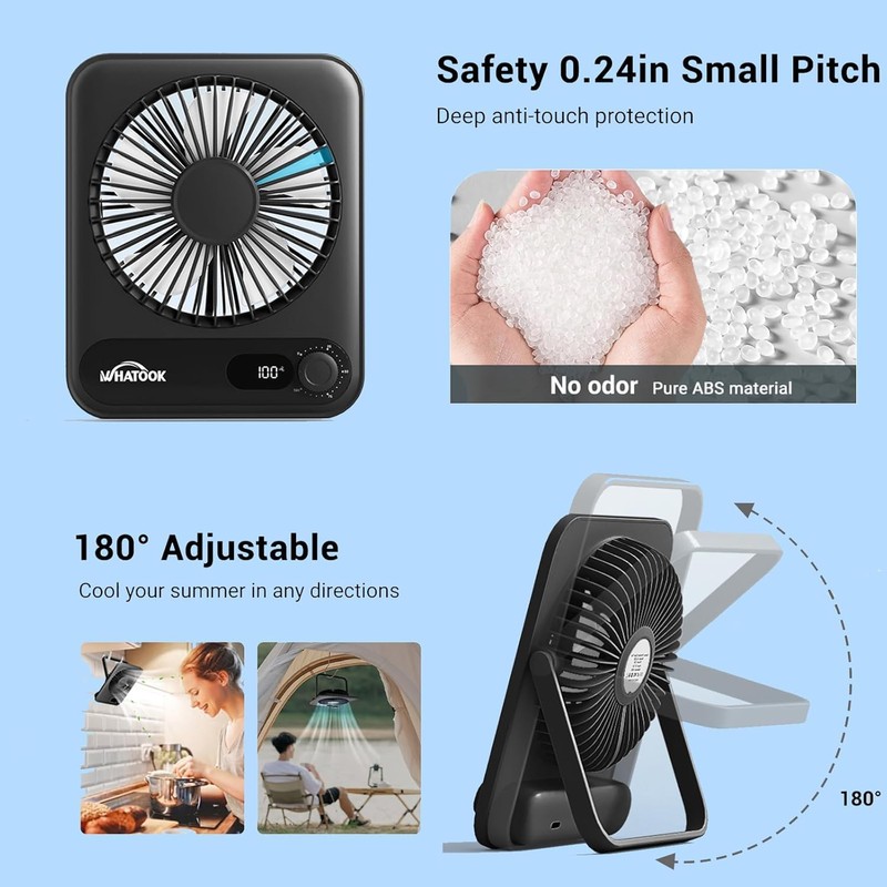 WHATOOK Small Desk Fan Personal Fans: 5000mah 25 Hours Battery