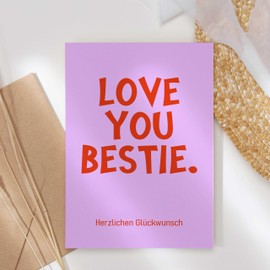 FORYOU24 KTP_001 Postcard Love You Bestie Greeting Card Billet Birthday Happy Birthday Man Woman Postcard with Envelope