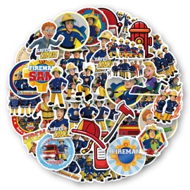 Fireman Sam Stickers Pack of 50 Waterproof Cartoon Fireman Sam Stickers for Laptop Bicycle Motorcycle Computer Skateboard Water Bottle Luggage Vinyl Cool Stickers for Teens Children Adults