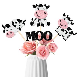 12 PCS Cow Centerpiece Sticks Double Sided Farm Animals Moo Cow Table Flower Centerpieces Sticks for Cow Theme Baby Shower Kids Birthday Party Tables Flowers Centerpieces Decorations Supplies