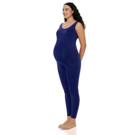 POSHDIVAH - Mameluco de maternidad para mujer, leggings de embarazo, sin mangas, body moldeador, Azul marino, L