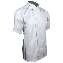 ChefsCloset Men's Clinton Snap Front Short Sleeve Chef Coat, White Chefs Jacket For Men, Large