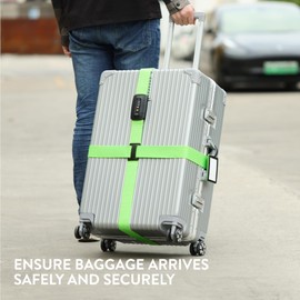 Navaris Suitcase Strap with Lock - Cross Case Baggage Belt with Combination Lock and Luggage Tag for Suitcases, Cabin Cases, Travel Bags - Bright Green
