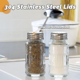 Wongblee 2 Pack Glass Salt and Pepper Shakers Set with 304 Stainless Steel Lid, Vintage Spice Shakers for Dining Room Table, Kitchen, Restaurant(Round-floral)