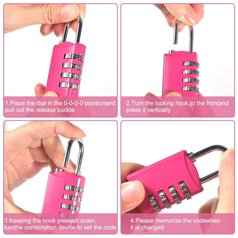Pack of 6 Padlock Combination Lock, 4 Digit Padlock with
