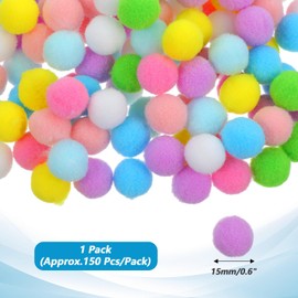 Ymapinc 150Pcs Mini Colorful Pop Poms for Crafts, 0.6 inch (1.5cm) Small Ball Pastel Pompoms for Crafts, Rainbow Balls Pompones de Colores, DIY Art Supplies Party Decoration