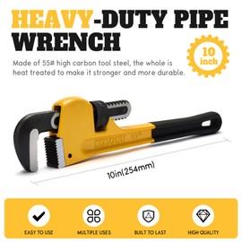 Fancytool 10 Inch Pipe Wrench, Heavy Duty Forged Steel Adjustable Wrench with Precision Worm Gear and Serrated Jaw, for Plumbing & Pipe Maintenance