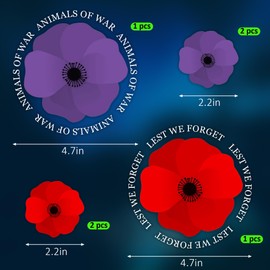 Red Purple Poppy Window Stickers, Remembrance Day Window Stickers Double Sided Static Lest We Forget Car Stickers Poppy Decals Remembrance Day Decorations (Medium, Animal of War)