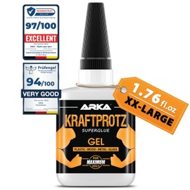 ARKA Superglue Extra Strong (1.76 fl.oz / 50 Grams) - Gel Super Glue with Anti-Drying tip - KRAFTPROTZ - Universally Applicable for bonding Plastic, Synthetic Materials, Glass, Wood, Stone