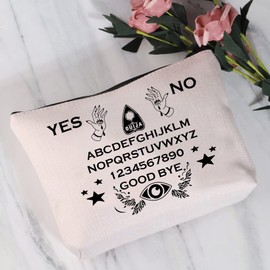 JYTAPP Ouija Makeup Bag Ouija Board Planchette Canvas Cosmetic Bag Spirit Board Art Zipper Pouch Ouija Spirit Board Witchcraft Occult Ouija Gift (beige 2)