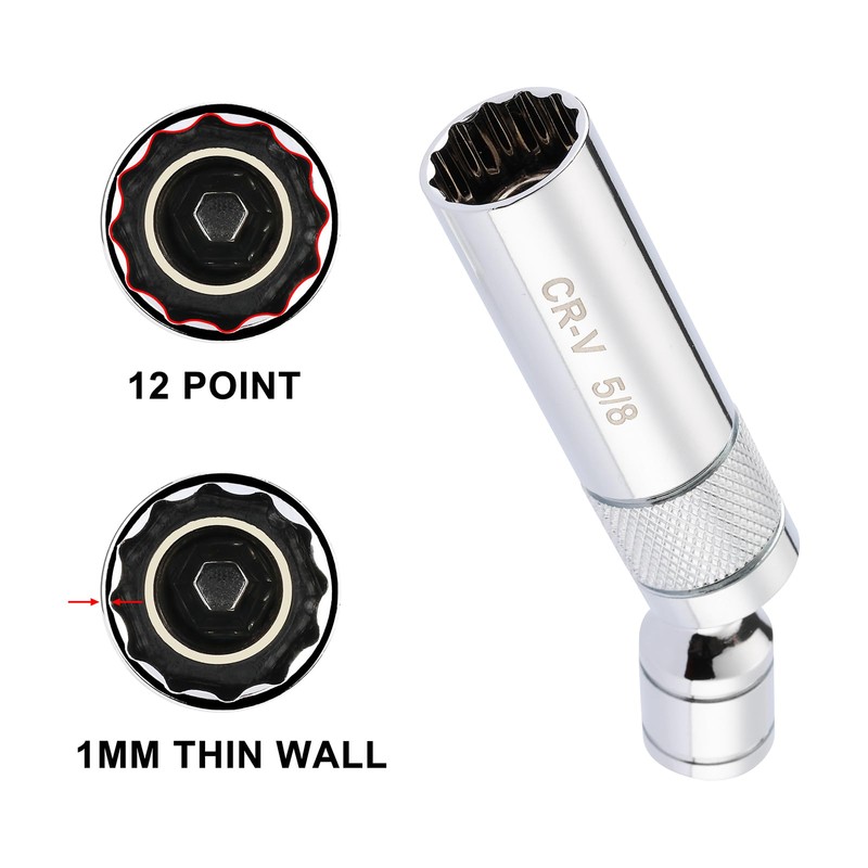 Mayouko 6PCS 3/8" Drive Thin Wall Magnetic Swivel Spark Plug