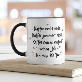 Bedruckte Tasse mit Spruch - Kaffee redet nicht - Lustige Geschenke - Geschenk für Mama Papa Freunde Geburtstag Muttertag Vatertag Valentinstag Weihnachten - Männer & Frauen - Schwarz & Weiß