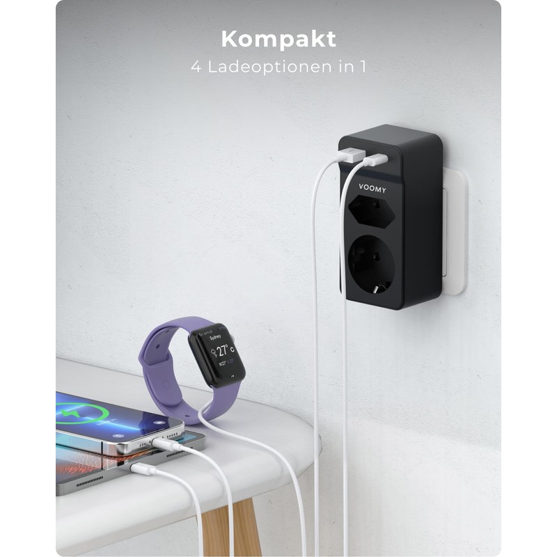 VOOMY Double Plug for Socket, 4-in-1 Multiple Plug for Socket,