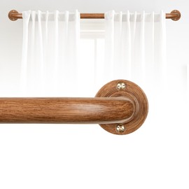 HTZON Blackout Wrap Around Curtain Rods for Windows 48 to 84 Inch:Room Darkening Imitation Wood Curtain Rod Heavy Duty Adjustable 1Inch Wooden Curved French Return Wraparound Drapery Rods Round Hidden