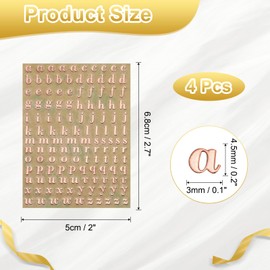 uxcell 4 Sheets Letter Stickers 0.18" 3D Mini Letter Sticker Metal Self Adhesive Alphabet Sticker for Scrapbooking DIY Poster Craft Wall Doors Sign Decor(Rose Gold, Lowercase)