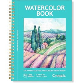 Watercolor Paper Pad, 5.5"x8.5” (24 Sheets, 140lb/300g), Spiral - Bound with Tear - Line. A Watercolor Journal and Sketchbook for Adults & Kids - Ideal for Smaller - Sized Exercises or Travel