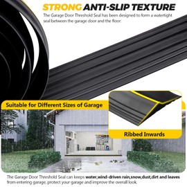 16FT Universal Garage Door Threshold Seal Strip - Garage Door Bottom Weatherproof Rubber Seal Strip DIY Weather Stripping Replacement (Black) by Beaquicy