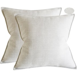 Lutanky Linen Cushion Covers Pack of 2 Elegant Square Throw Pillow Cases for Sofa Bedroom Home Decoration with Invisible Zipper Beige (45x45cm,2 Pieces)