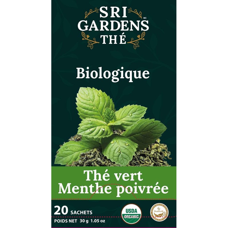 Sri Gardens Tea Green Tea Peppermint Tea Bags, 20 count