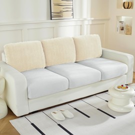 WEYOND Soft Chenille Sofa Backrest Covers, Stretch Non-Slip Large Back Cushion Covers for Couch or L-Shaped Sectional, Decorative Sofa Protector (3 Pieces, Off White Yellow)