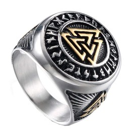 Hijones Men's Nordic Viking Symbol Ring, Stainless Steel, Stainless Steel, Silver